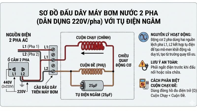 Sơ đồ đấu dây điện 2 pha